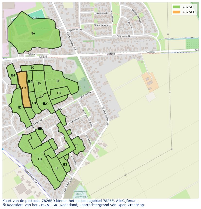 Afbeelding van het postcodegebied 7826 ED op de kaart.