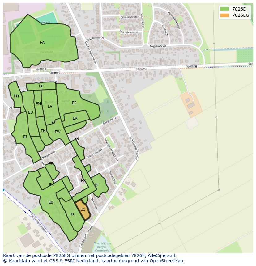 Afbeelding van het postcodegebied 7826 EG op de kaart.