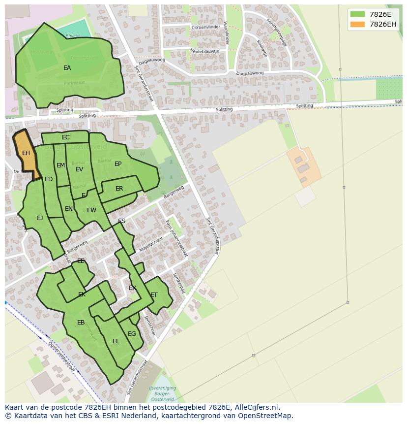 Afbeelding van het postcodegebied 7826 EH op de kaart.