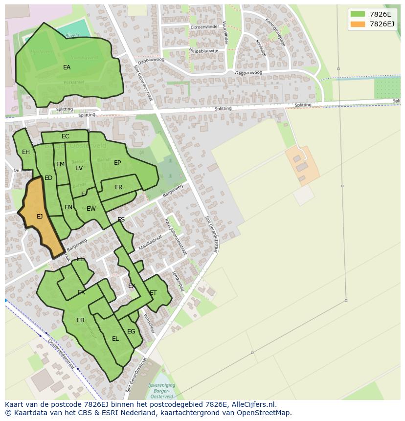 Afbeelding van het postcodegebied 7826 EJ op de kaart.