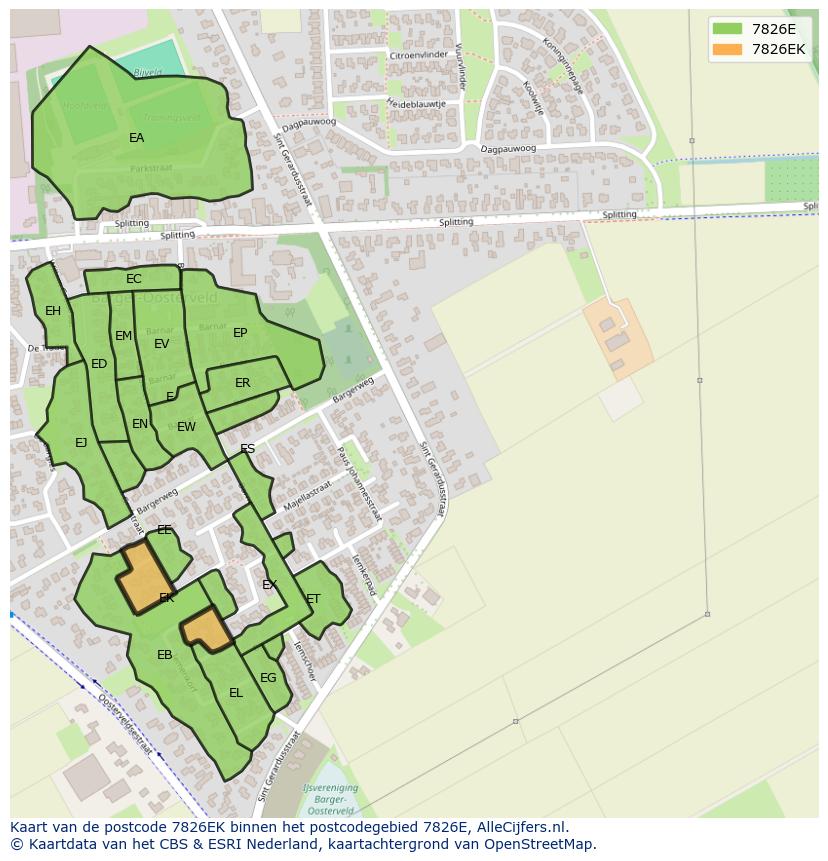 Afbeelding van het postcodegebied 7826 EK op de kaart.