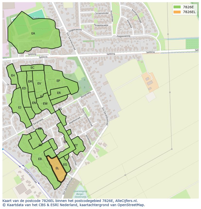 Afbeelding van het postcodegebied 7826 EL op de kaart.