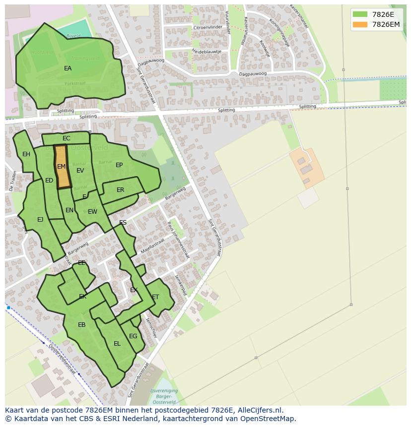 Afbeelding van het postcodegebied 7826 EM op de kaart.