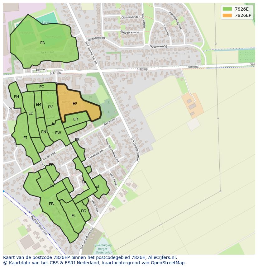 Afbeelding van het postcodegebied 7826 EP op de kaart.