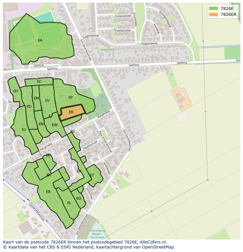 Afbeelding van het postcodegebied 7826 ER op de kaart.