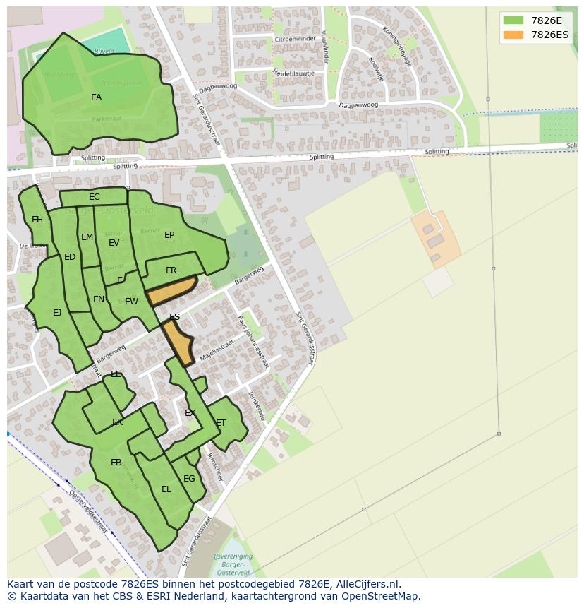 Afbeelding van het postcodegebied 7826 ES op de kaart.
