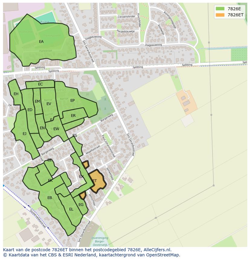 Afbeelding van het postcodegebied 7826 ET op de kaart.
