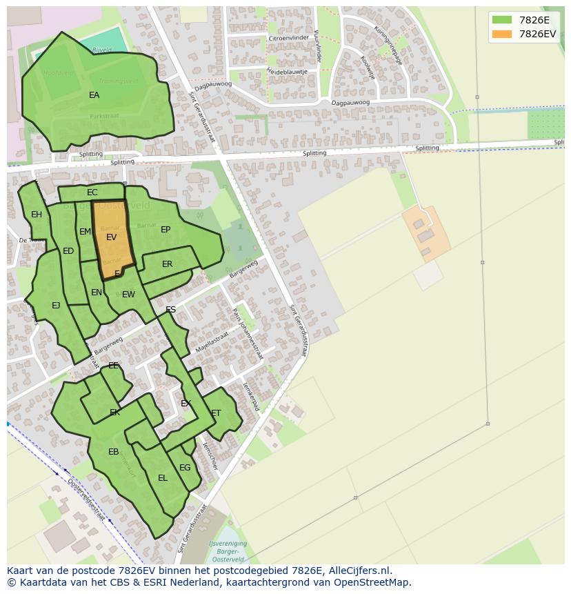 Afbeelding van het postcodegebied 7826 EV op de kaart.