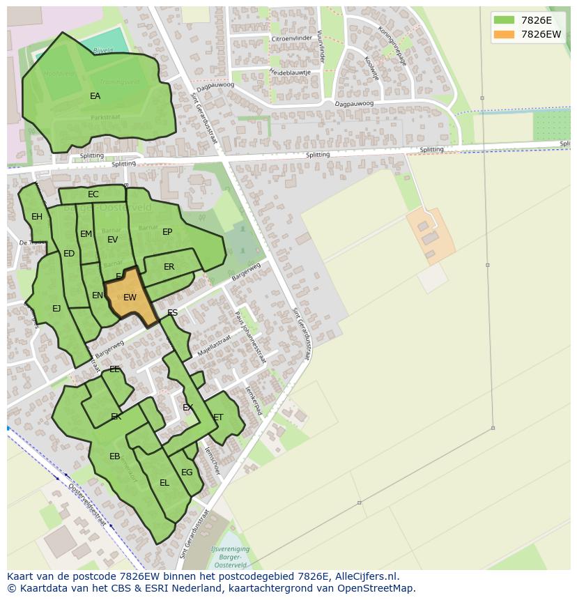 Afbeelding van het postcodegebied 7826 EW op de kaart.