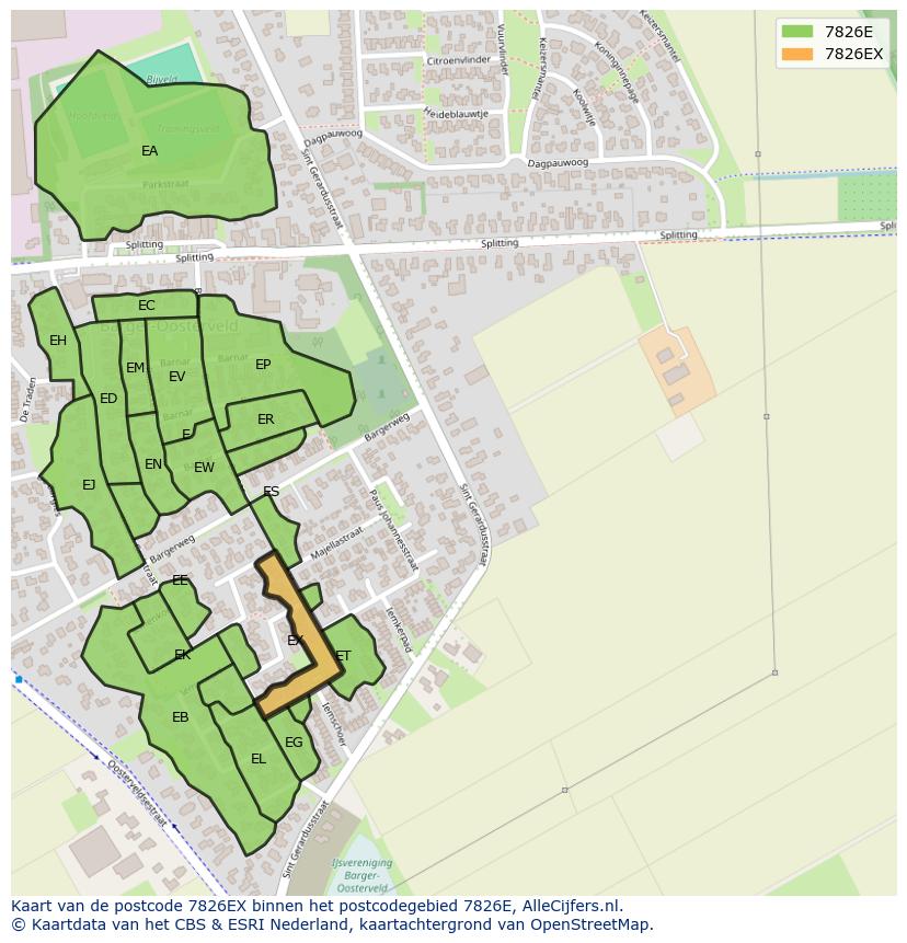 Afbeelding van het postcodegebied 7826 EX op de kaart.