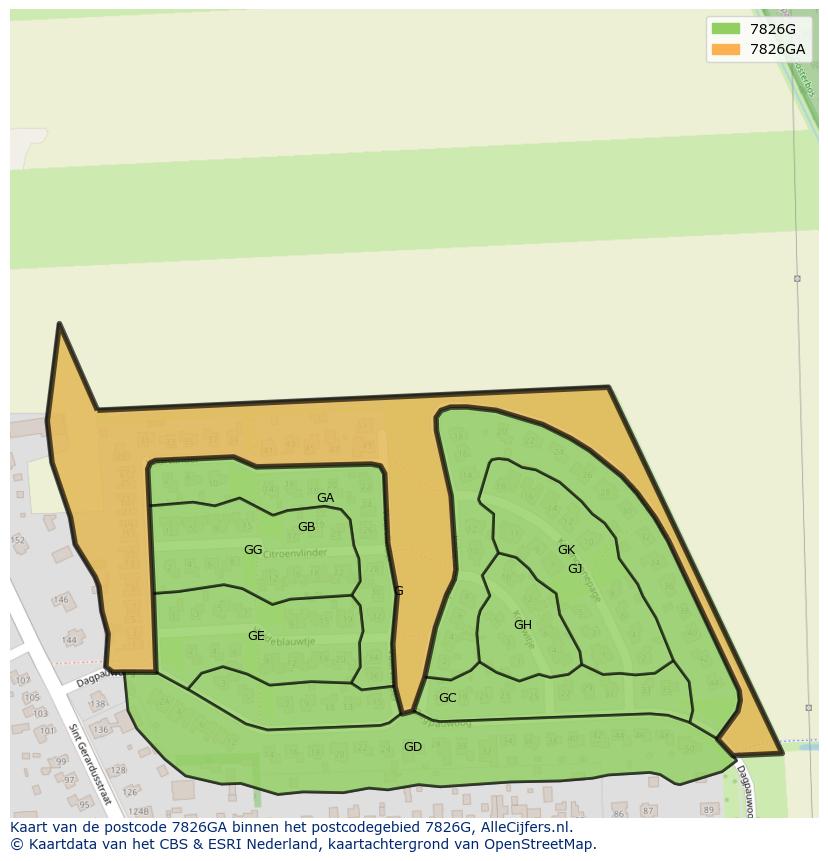 Afbeelding van het postcodegebied 7826 GA op de kaart.