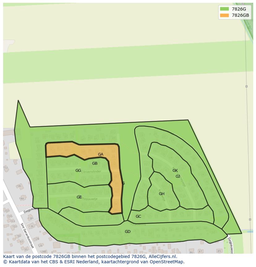 Afbeelding van het postcodegebied 7826 GB op de kaart.