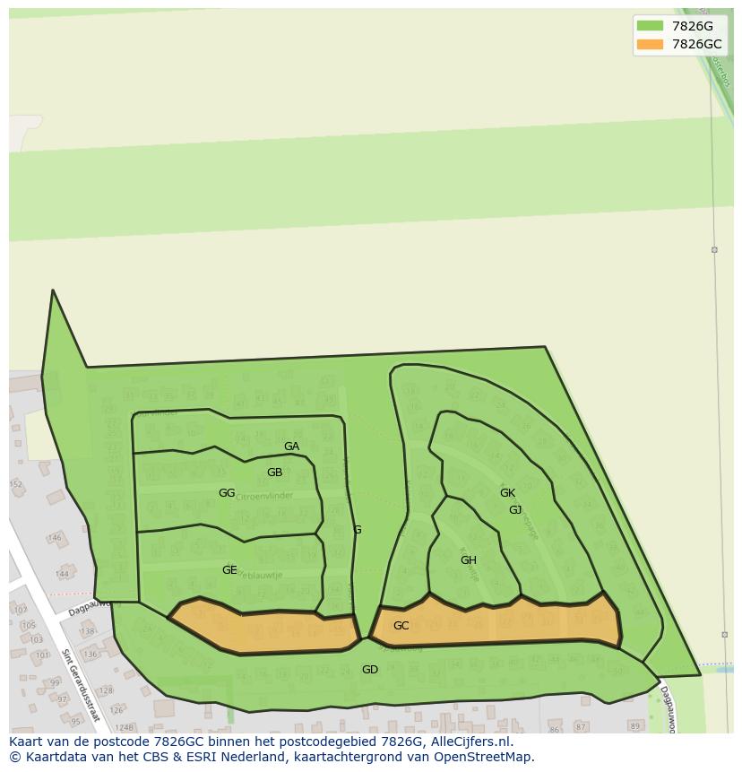 Afbeelding van het postcodegebied 7826 GC op de kaart.