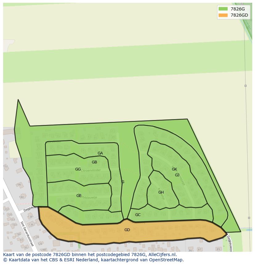 Afbeelding van het postcodegebied 7826 GD op de kaart.
