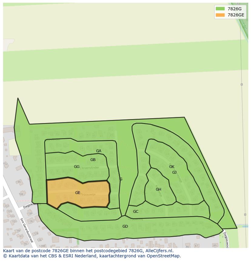 Afbeelding van het postcodegebied 7826 GE op de kaart.