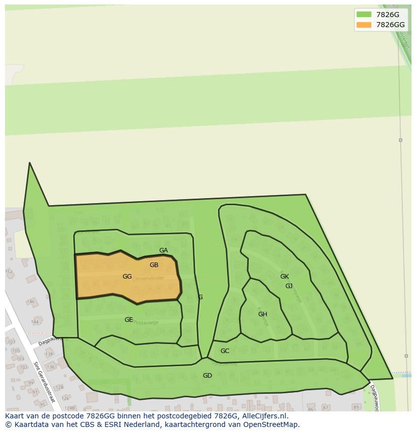 Afbeelding van het postcodegebied 7826 GG op de kaart.