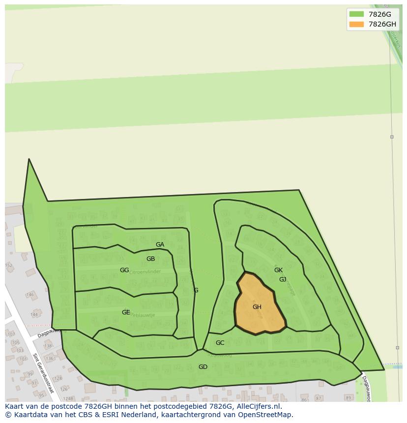 Afbeelding van het postcodegebied 7826 GH op de kaart.
