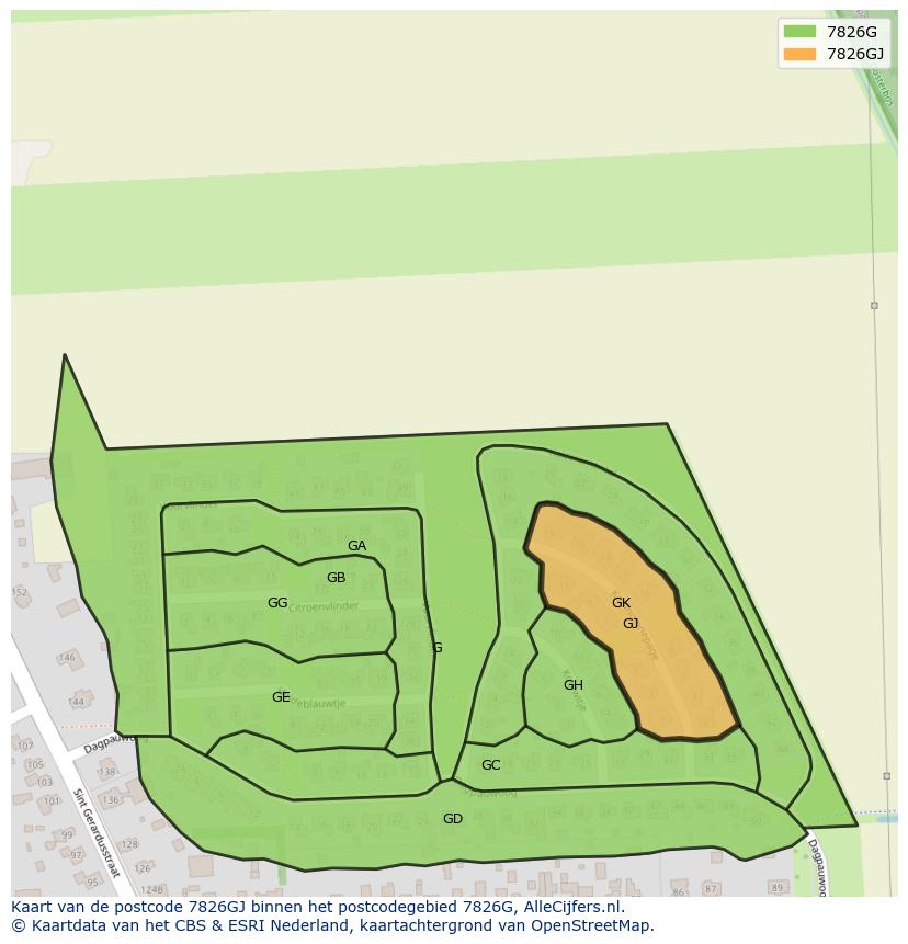 Afbeelding van het postcodegebied 7826 GJ op de kaart.