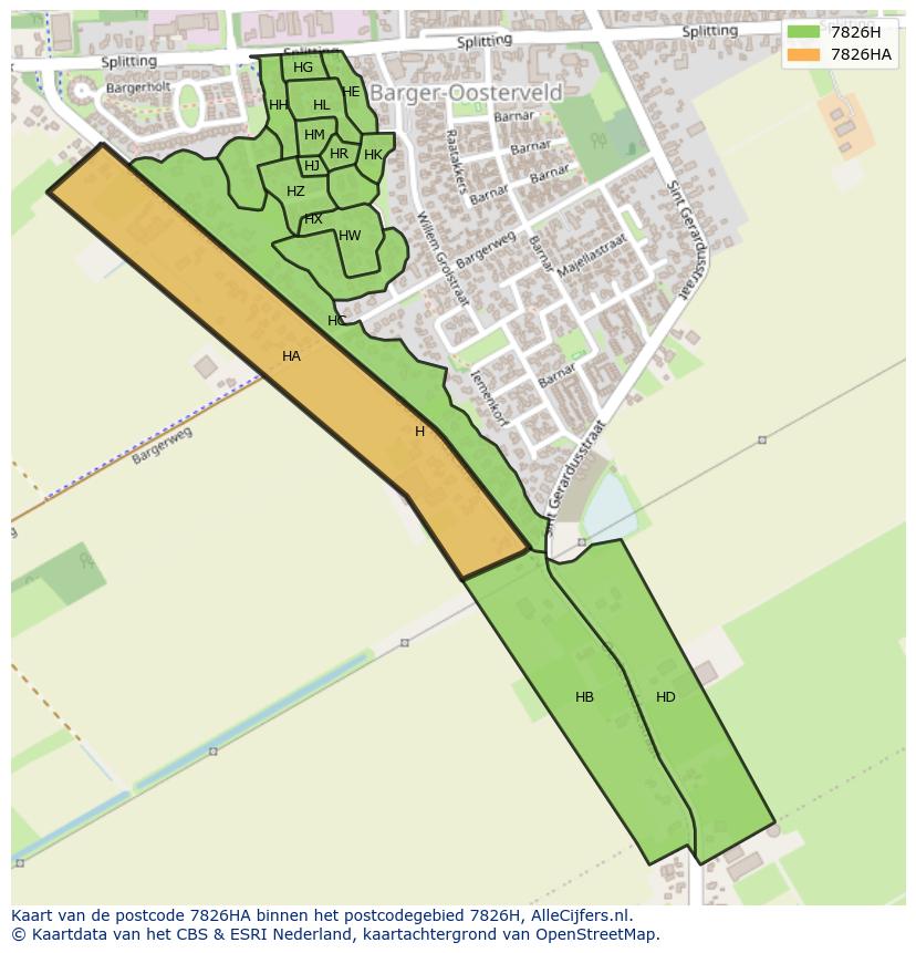 Afbeelding van het postcodegebied 7826 HA op de kaart.