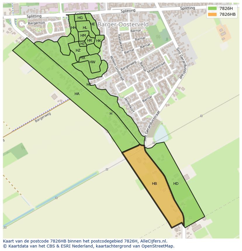 Afbeelding van het postcodegebied 7826 HB op de kaart.