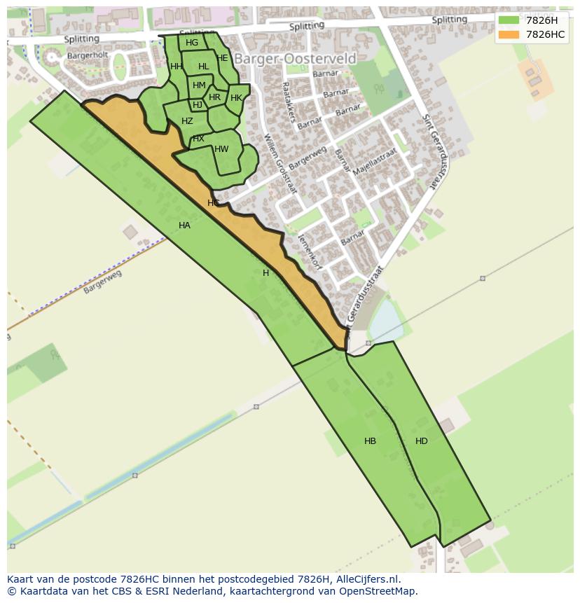 Afbeelding van het postcodegebied 7826 HC op de kaart.