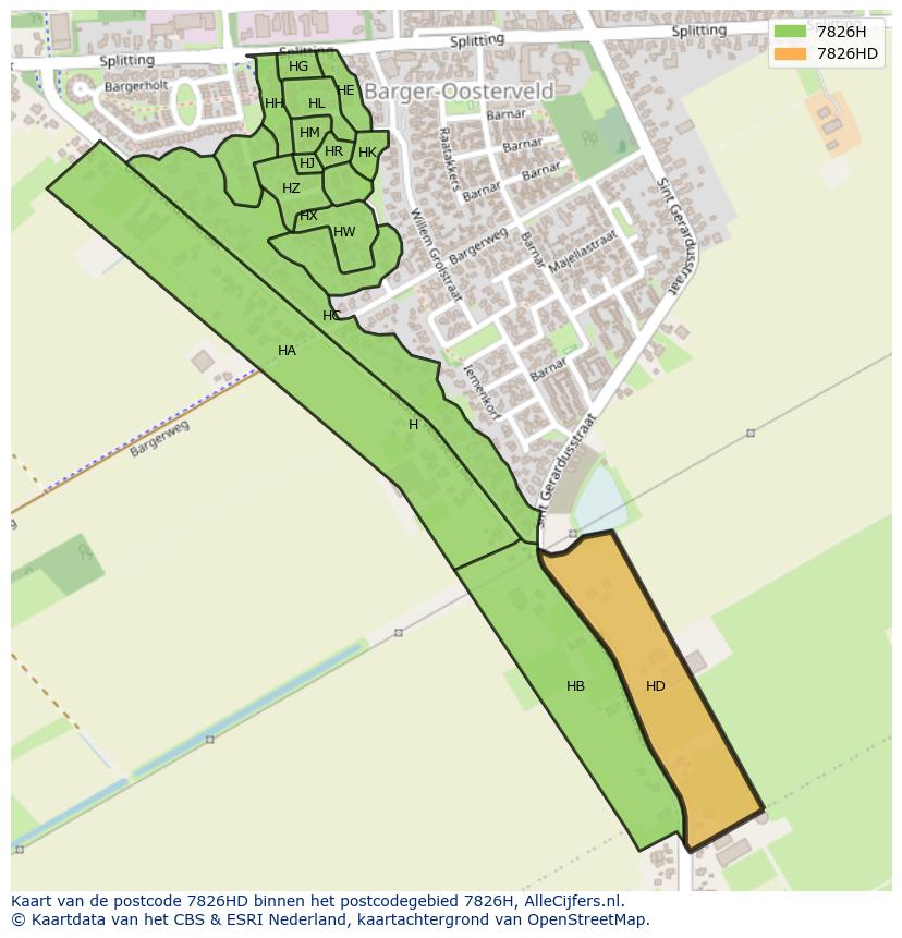 Afbeelding van het postcodegebied 7826 HD op de kaart.