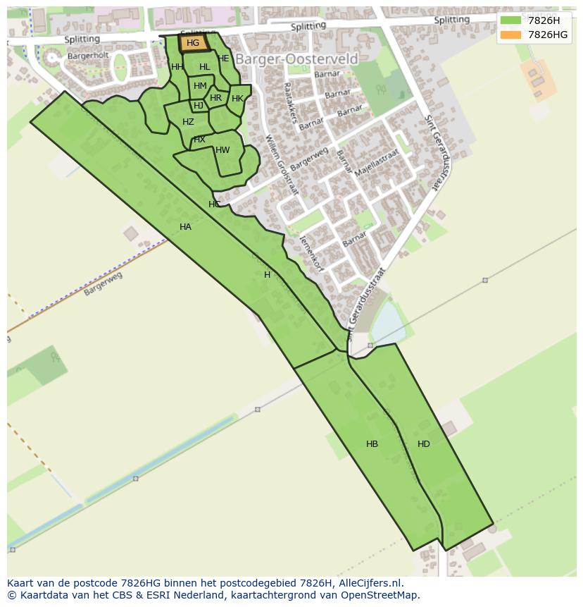 Afbeelding van het postcodegebied 7826 HG op de kaart.