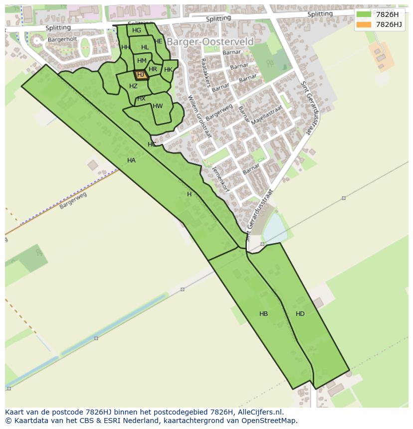 Afbeelding van het postcodegebied 7826 HJ op de kaart.