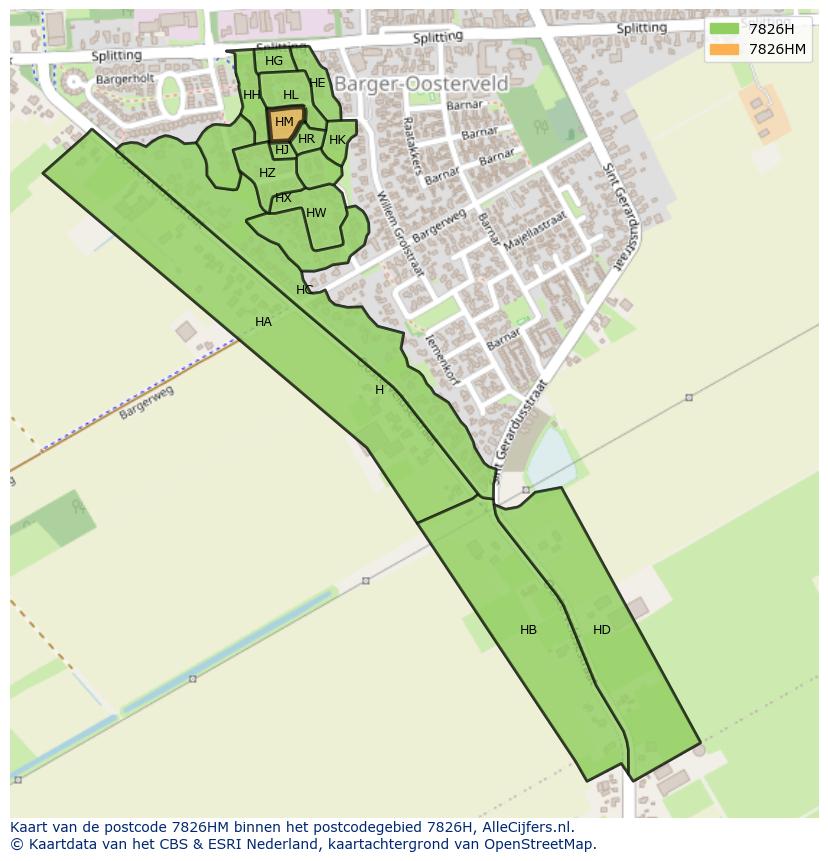 Afbeelding van het postcodegebied 7826 HM op de kaart.