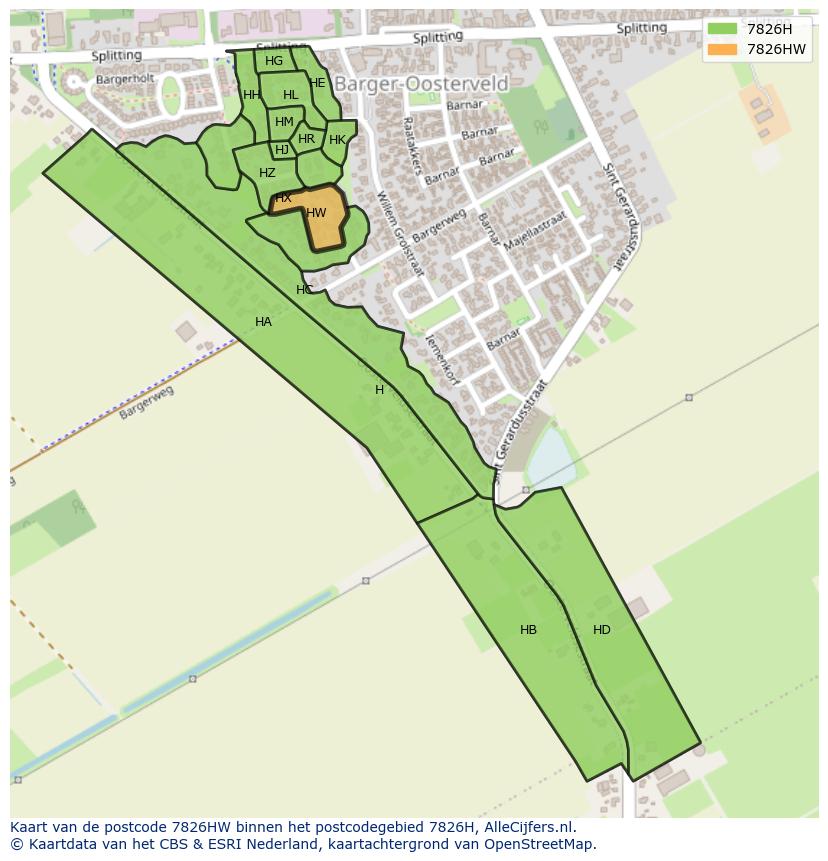 Afbeelding van het postcodegebied 7826 HW op de kaart.