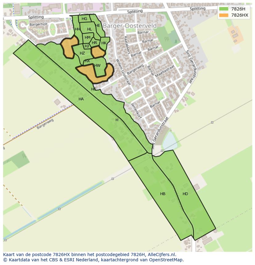Afbeelding van het postcodegebied 7826 HX op de kaart.