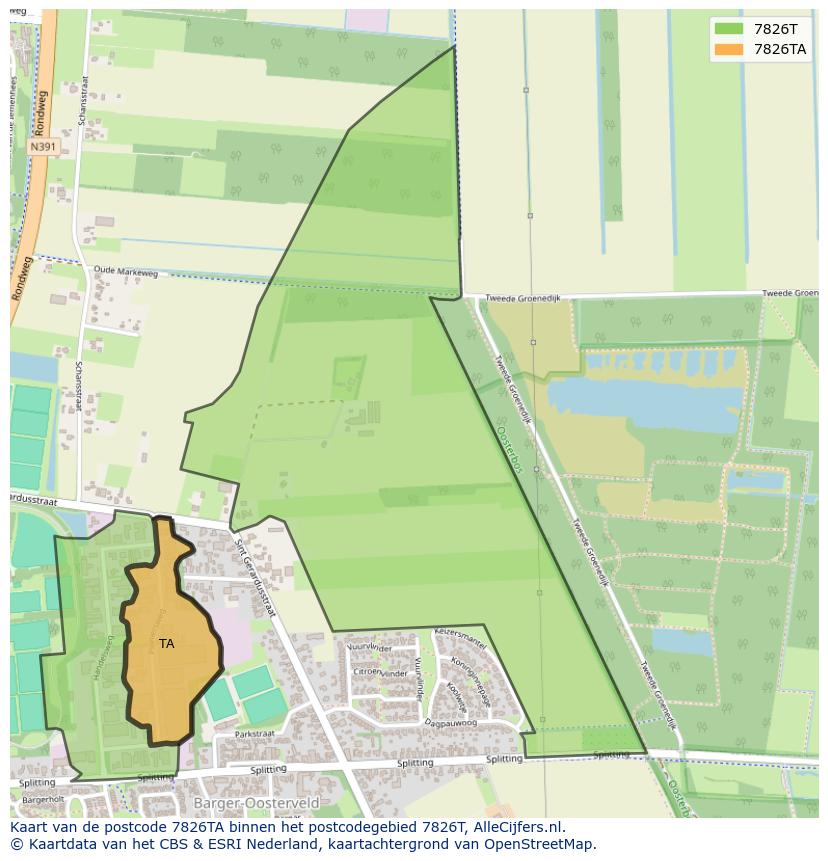 Afbeelding van het postcodegebied 7826 TA op de kaart.