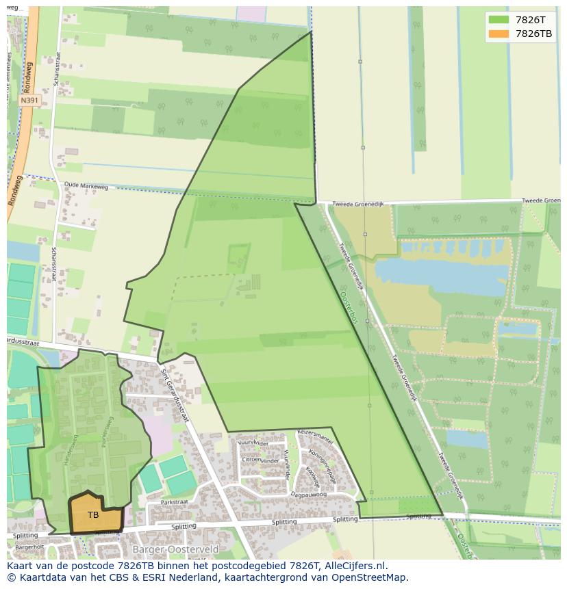 Afbeelding van het postcodegebied 7826 TB op de kaart.
