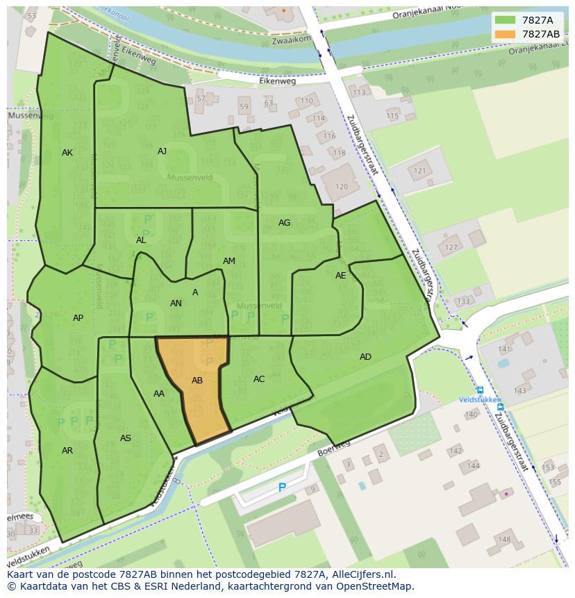 Afbeelding van het postcodegebied 7827 AB op de kaart.