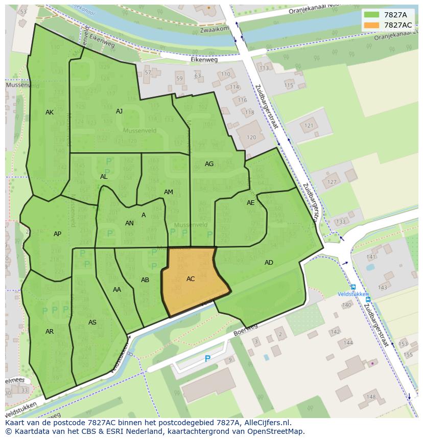 Afbeelding van het postcodegebied 7827 AC op de kaart.