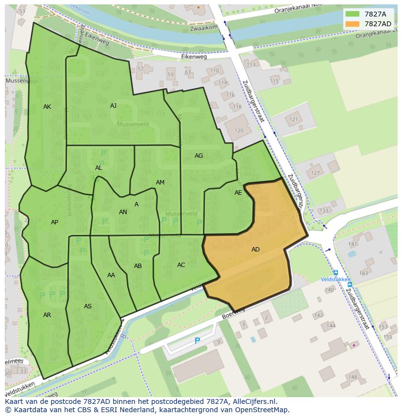 Afbeelding van het postcodegebied 7827 AD op de kaart.