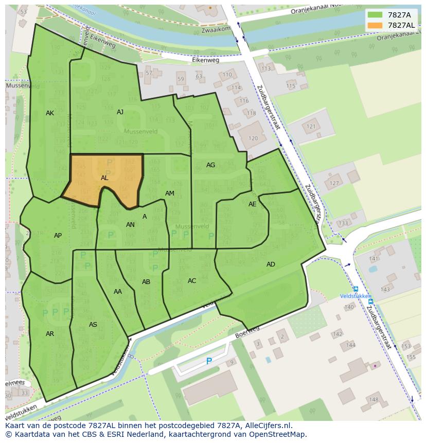 Afbeelding van het postcodegebied 7827 AL op de kaart.