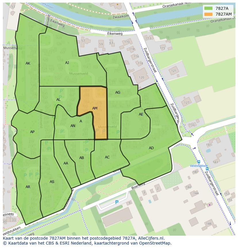 Afbeelding van het postcodegebied 7827 AM op de kaart.