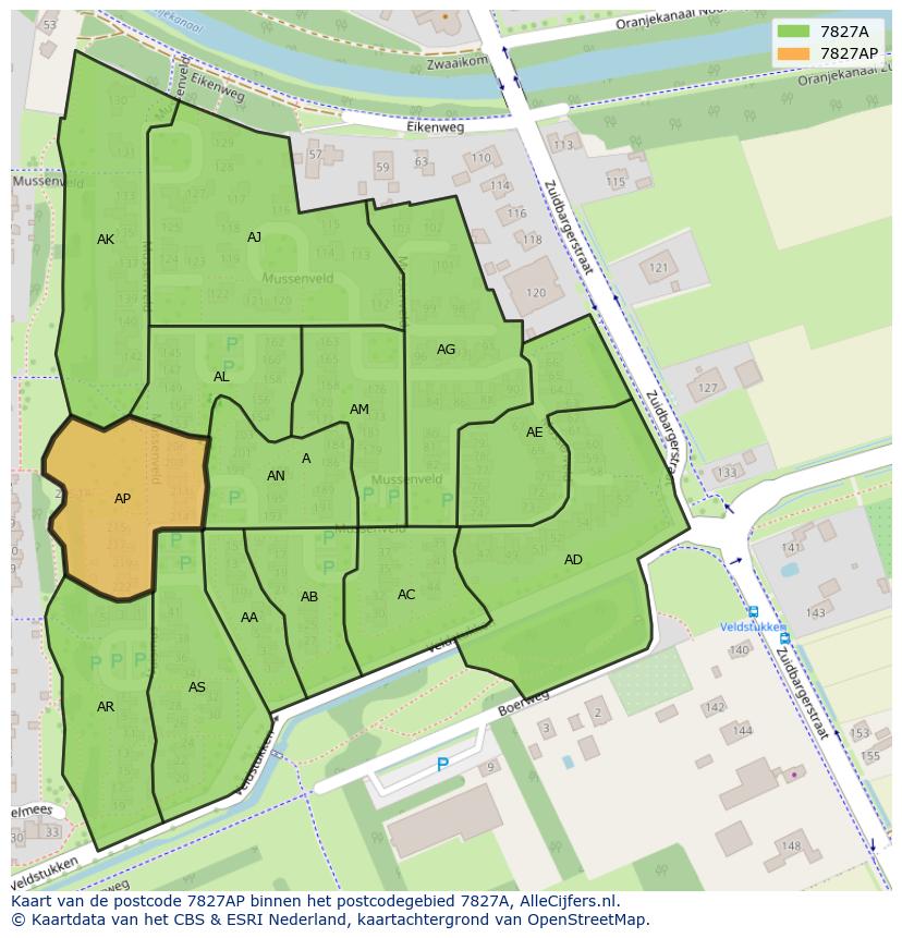 Afbeelding van het postcodegebied 7827 AP op de kaart.