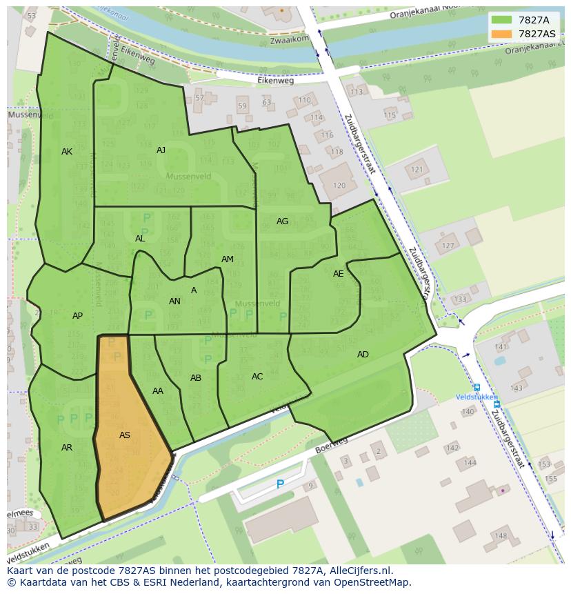 Afbeelding van het postcodegebied 7827 AS op de kaart.