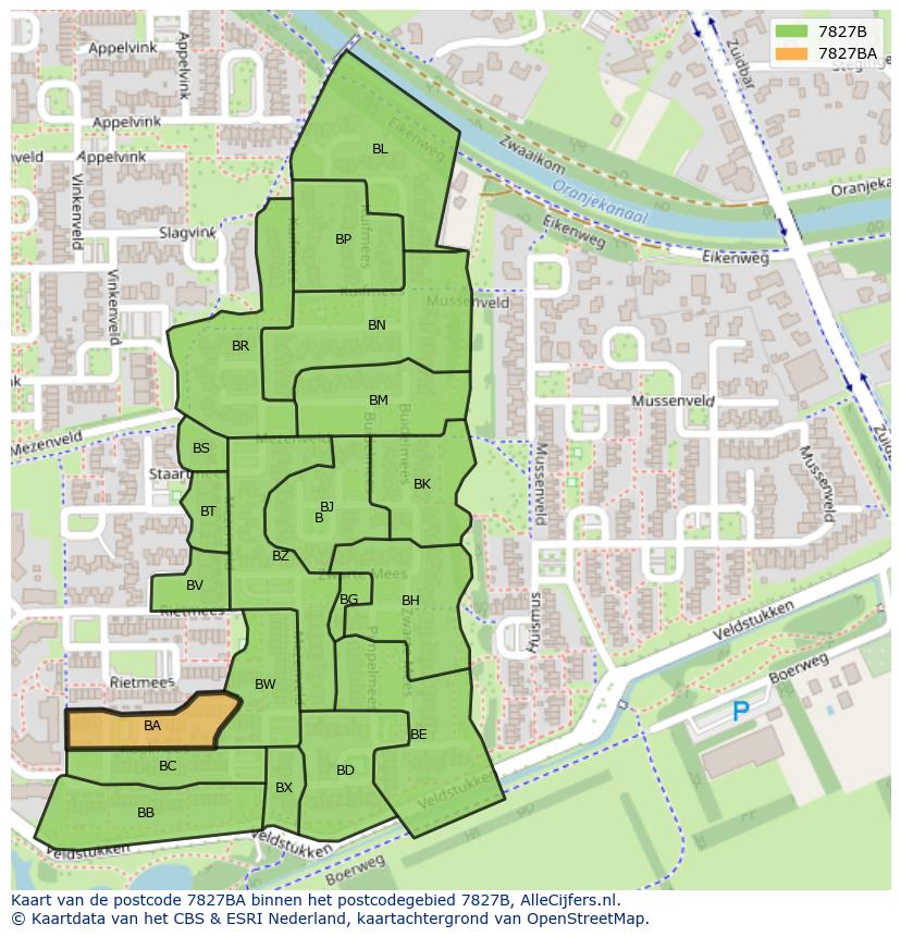 Afbeelding van het postcodegebied 7827 BA op de kaart.