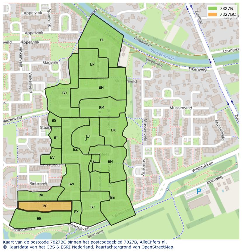 Afbeelding van het postcodegebied 7827 BC op de kaart.