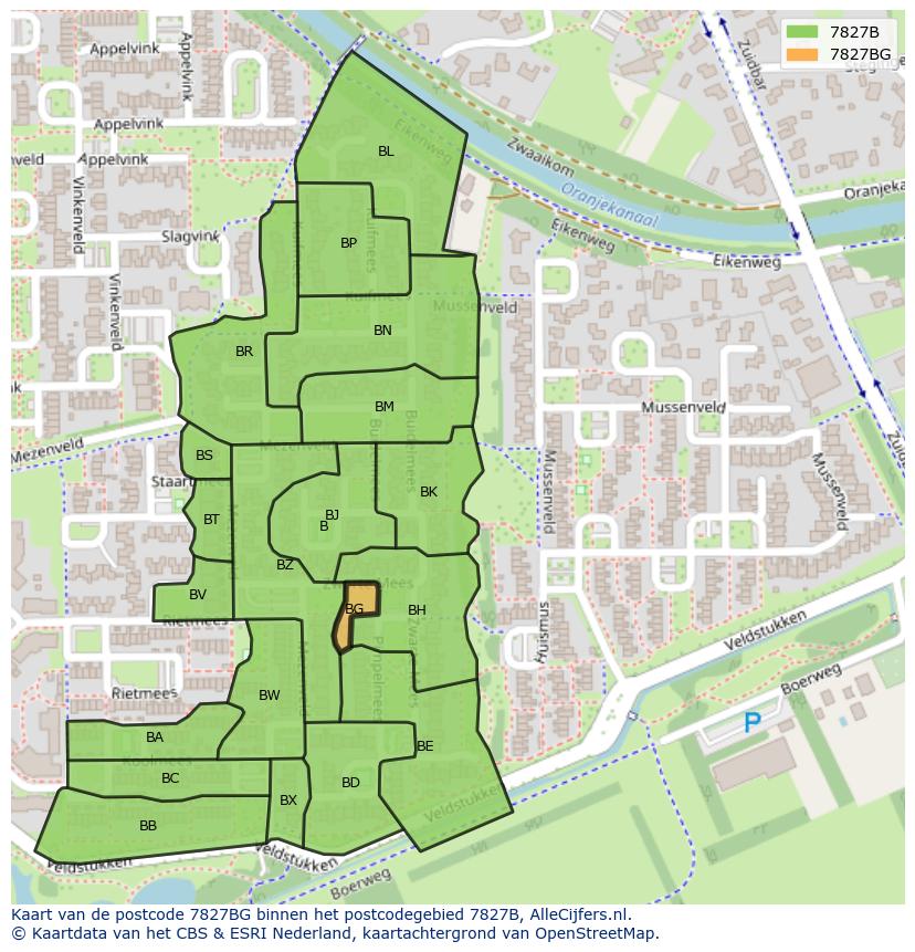 Afbeelding van het postcodegebied 7827 BG op de kaart.