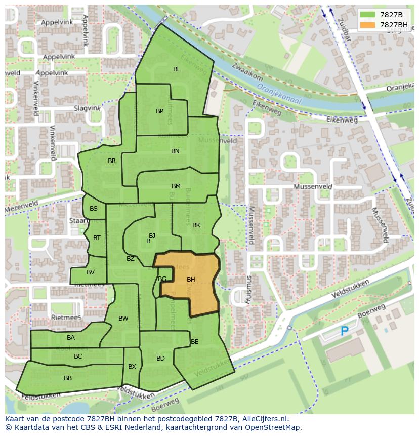 Afbeelding van het postcodegebied 7827 BH op de kaart.
