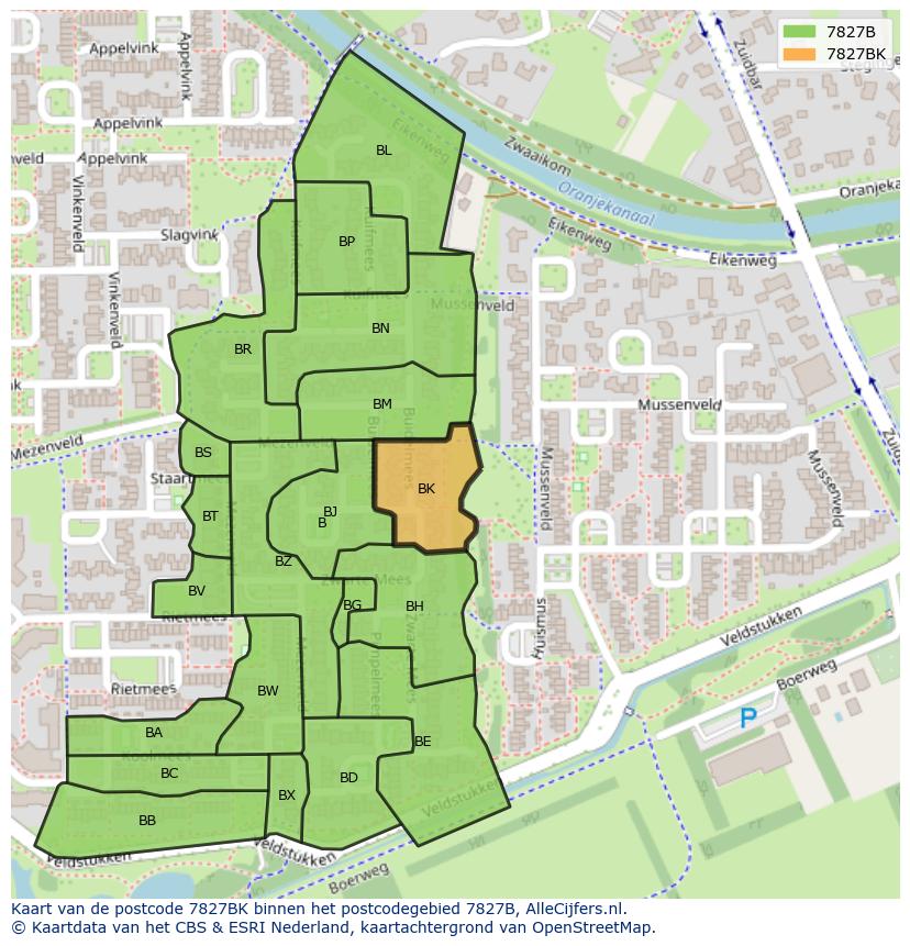 Afbeelding van het postcodegebied 7827 BK op de kaart.