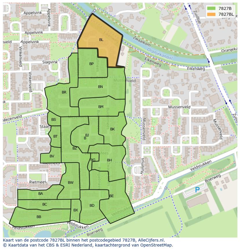 Afbeelding van het postcodegebied 7827 BL op de kaart.