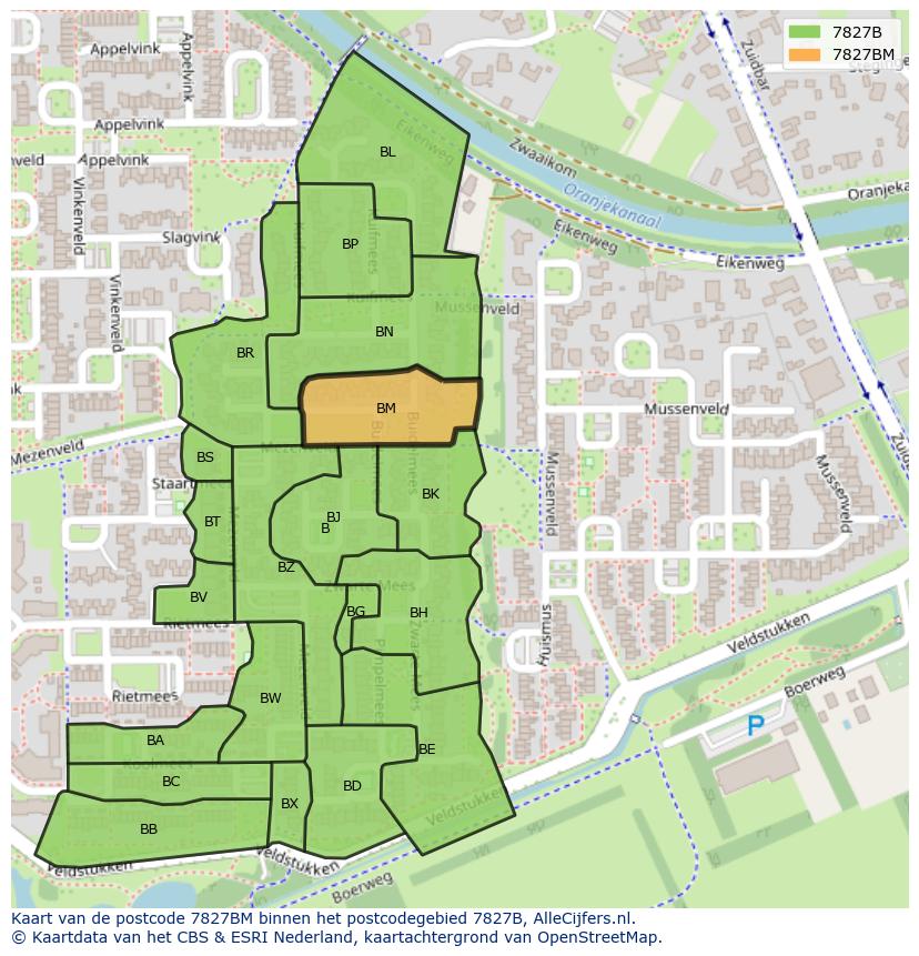 Afbeelding van het postcodegebied 7827 BM op de kaart.