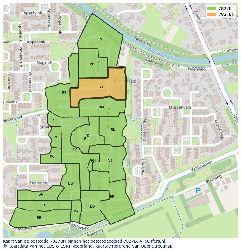 Afbeelding van het postcodegebied 7827 BN op de kaart.