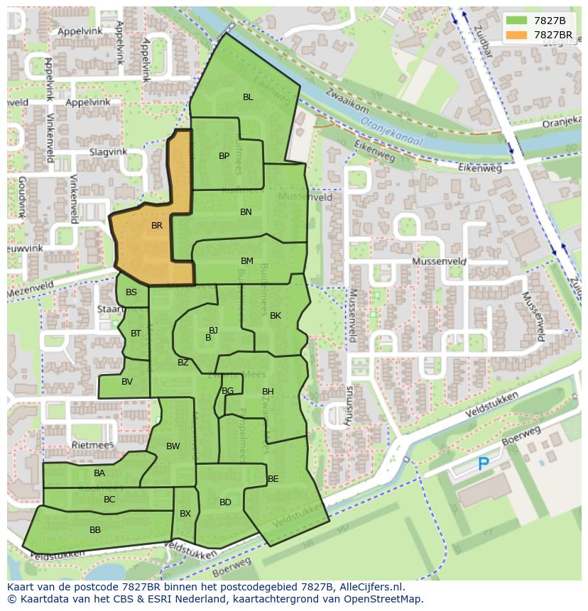 Afbeelding van het postcodegebied 7827 BR op de kaart.