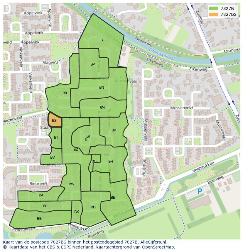 Afbeelding van het postcodegebied 7827 BS op de kaart.